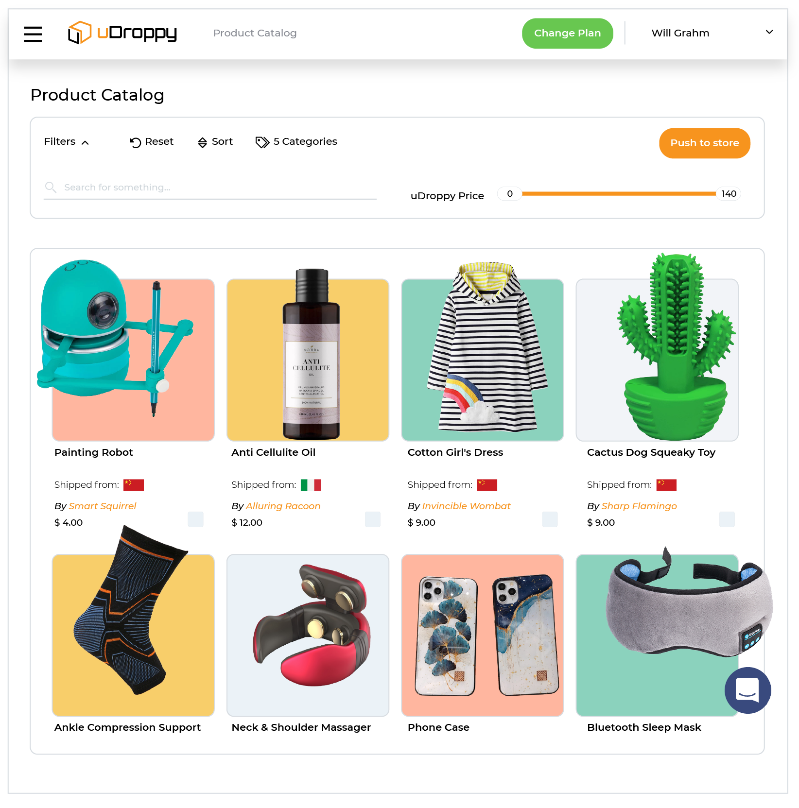uDroppy product catalog